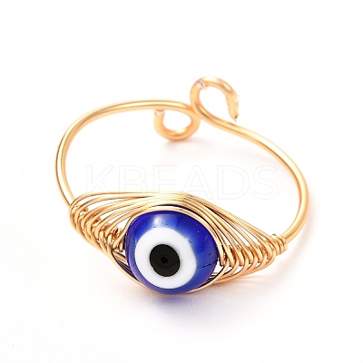 Copper Wire Wrapped Handmade Lampwork Adjustable Rings for Women or Men RJEW-JR00389-1