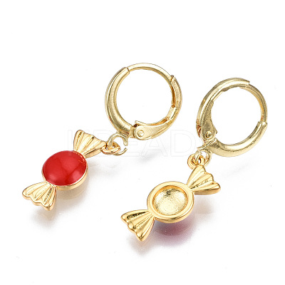 Brass Enamel Huggie Hoop Earrings EJEW-T014-19G-04-NF-1