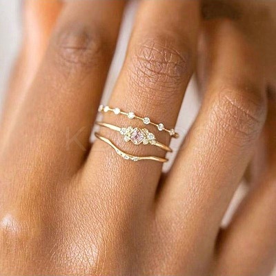 3Pcs Rhombus Zinc Alloy with Crystal Rhinestone Finger Rings FS-WG622CD-03-1