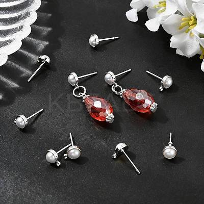 SHEGRACE Brass ABS Imitation Pearl Half Round Stud Earring Findings XGR0101P-118P-1