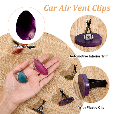 6Pcs 6 Styles Natural Agate Car Air Vent Clips HJEW-OC00061-1
