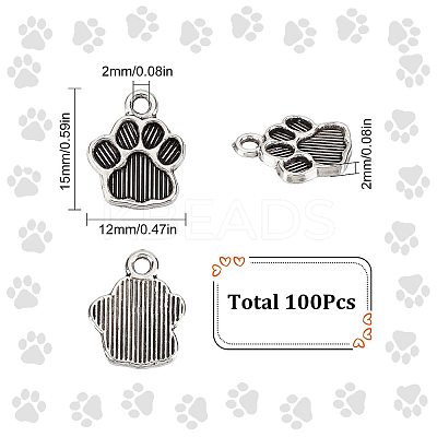 100Pcs Dog Paw Prints Tibetan Style Alloy Pendant Enamel Settings FIND-SC0004-30-1