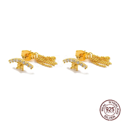 925 Sterling Silver Micro Pave Clear Cubic Zirconia Stud Earring Findings STER-Q192-19G-1