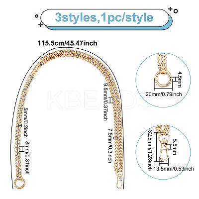 3Pcs 3 Colors Alloy Double Layer Chains for Jeans Pants FIND-WR0009-40-1