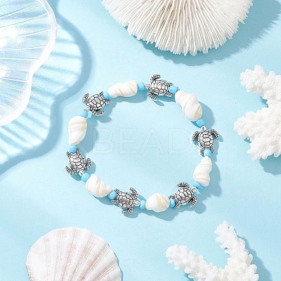 Ocean Theme Natural Shell & Alloy Beaded Stretch Bracelets for Men Women BJEW-JB12387-02-1
