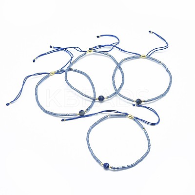 Adjustable Natural Lapis Lazuli Braided Bead Bracelets BJEW-F391-A10-1