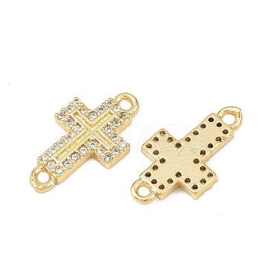Cross Brass Micro Pave Clear Cubic Zirconia Connector Charms KK-P339-04G-1