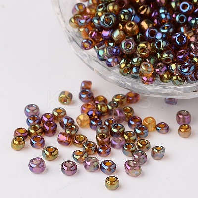 Transparent Rainbow Colours Round Glass Seed Beads X-SEED-A007-4mm-176-1
