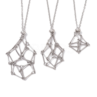 3 Pcs 201 Stainless Steel Crystal Stone Cage Pendant Necklaces NJEW-JN04749-1