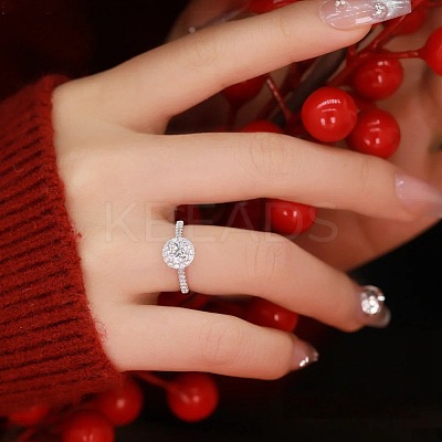 Rhodium Plated 925 Sterling Silver Pave 6.5x3.9mm Cubic Zirconia Finger Rings for Women WG1E35D-20-1