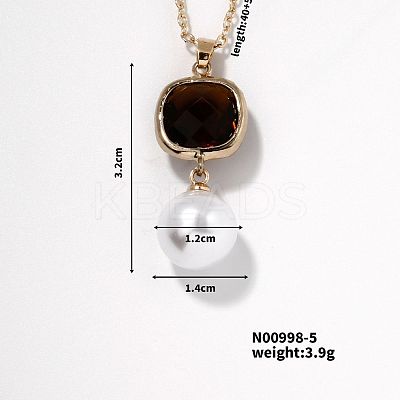 Brass Pave Rhinestone & Imitation Pearl Round Pendnat Shiny Women's Necklaces for Women NM0826-5-1