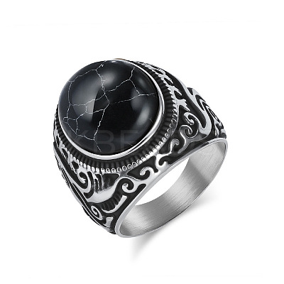 304 Stainless Steel with Synthetic Turquoise Finger Rings for Men FS-WG44E14-02-1