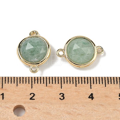 Brass Pave Natural Green Aventurine Faceted Flat Round Connector Charms G-U028-04G-08-1