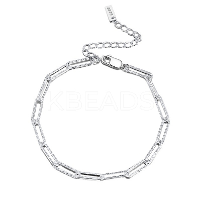 Rhodium Plated 925 Sterling Silver Paperclip Chain Bracelets BJEW-I314-055P-1