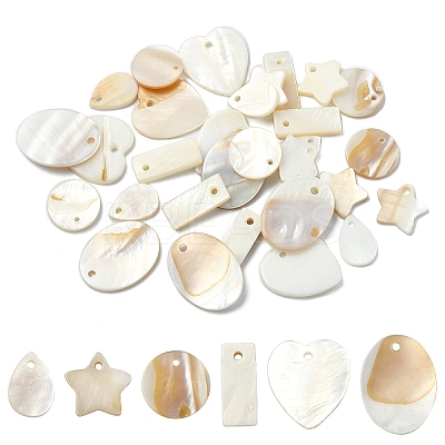 30Pcs 6 Styles Natural Freshwater Shell Pendants Sets SHEL-YW0001-11-1