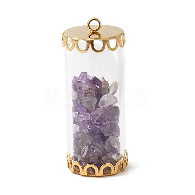 Glass Tube with Natural Amethyst Chip Beads Inside Pendants LS-FIND-B054-01G-02-1
