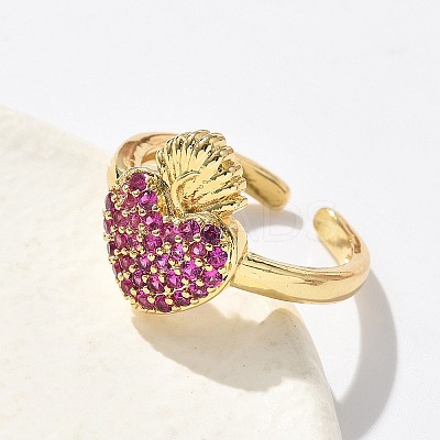 Sacred Heart Brass Micro Pave Cubic Zirconia Cuff Rings for Women RJEW-B117-01G-03-1