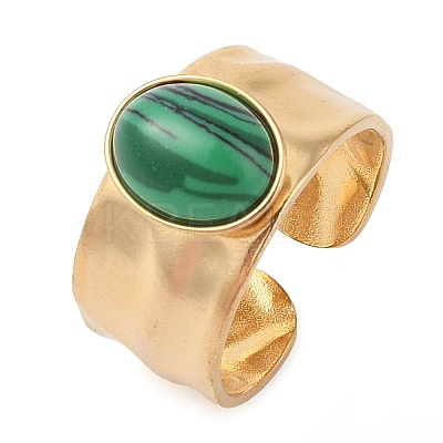 Oval Natural Malachite Finger Rings RJEW-Z057-12G-03-1