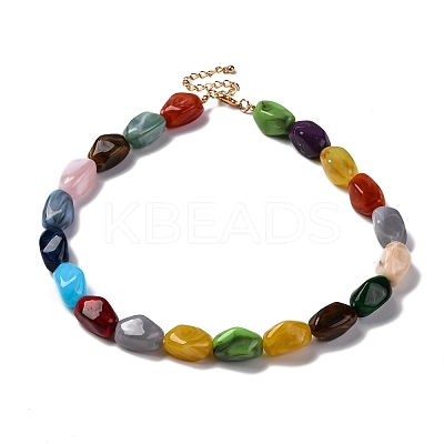 Colorful Resin Nuggets Beaded Necklaces for Women NJEW-U013-07G-1