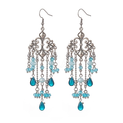 Glass Teardrop Tassel Chandelier Earrings EJEW-TA00184-02-1