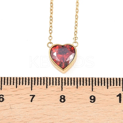 304 Stainless Steel Pave Cubic Zirconia/Glass Heart Pendant Necklaces NJEW-H088-06G-1