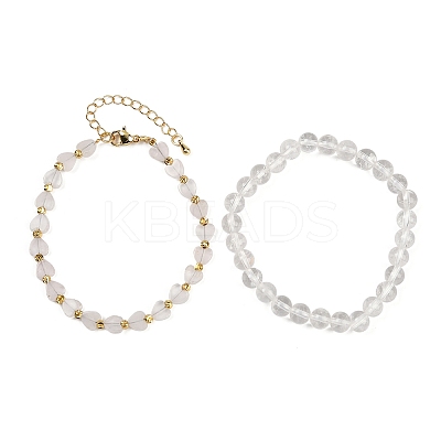 Natural Quartz Crystal Beaded Bracelets Set for Women BJEW-G752-02G-09-1