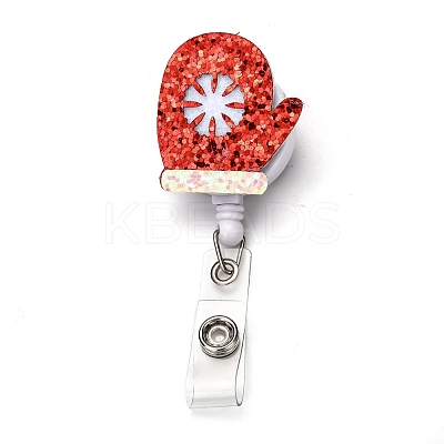 Christmas Glove Glitter Powder Felt & ABS Plastic Badge Reel AJEW-I053-02-1