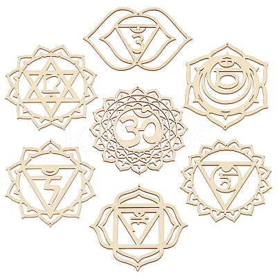 7 Chakra Theme Unfinished Wooden Pendant Decorations AJEW-CA0003-51-1