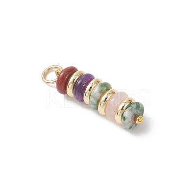 Natural Green Aventurine & Rose Quartz & Lemon Jade & Red Jasper & Jade & Synthetic Malachite & Brass Disc Pendants X-PALLOY-JF04941-1