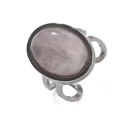 Oval Natural Rose Quartz Finger Rings RJEW-M062-02P-15-1