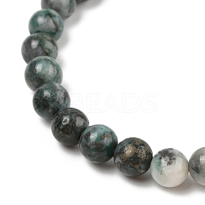 Natural Dioptase Round Beaded Stretch Bracelets BJEW-JB11195-02-1