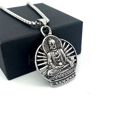 Vintage Punk Style 304 Stainless Steel Buddha Pendant Necklaces for Men MR6737-1