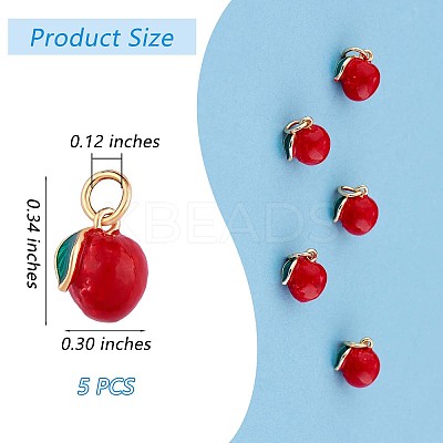 5 Pieces Apple Charms Pendant Enamel Fruit Charm Cute Red Apple Pendant for Jewelry Keychain Earring Making Crafts JX380A-1