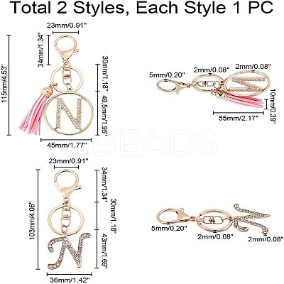 2Pcs 2 Style Alloy Rhinestone Keychain Sets KEYC-WR0001-01N-1