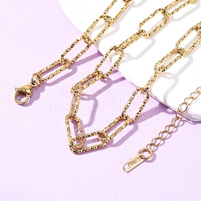 304 Stainless Steel Textured Paperclip Chain Necklaces for Women Men NJEW-A052-01G-1