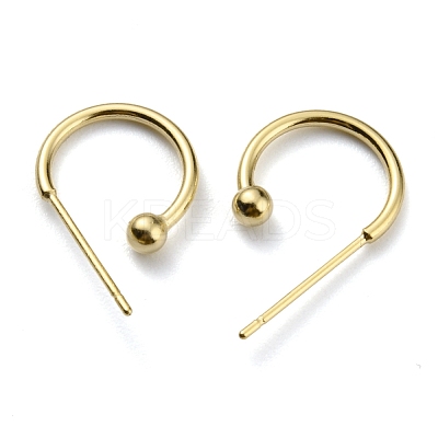 Brass C-shaped Hoop Circle Ball Stud Earrings KK-O131-07G-1