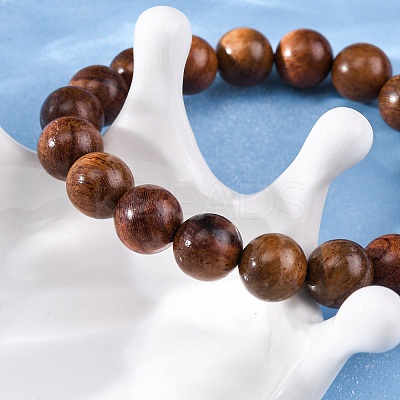 Wood Round Beads Stretch Bracelets for Men Women BJEW-U041-01-1