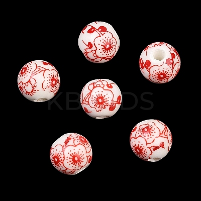 Floral Printed Porcelain Beads PORC-Q202-10mm-1-1