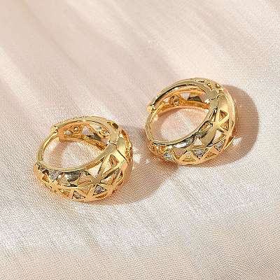 Hollow Triangle Brass Micro Pave Clear Cubic Zirconia Hoop Earrings EJEW-G452-04G-1