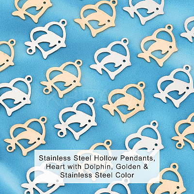 24Pcs 4 Style 201 Stainless Steel Hollow Pendants STAS-UN0029-99-1