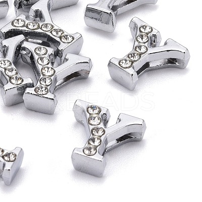 Alloy Rhinestone Initial Letter.Y Slide Charms Fit DIY Wristbands & Bracelets X-ZP1Y-NLF-1