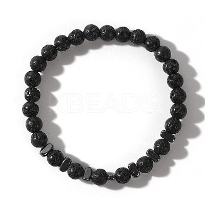 Natural Lava Rock Round Beads Stretch Bracelets for Men LS-WJ7927-1