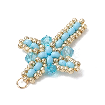 Glass Seed Beaded Cross Pendants PALLOY-MZ00826-06-1