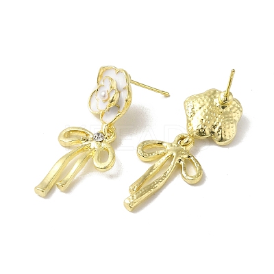 Flower Alloy Pave Cubic Zirconia & Enamel Stud Earrings EJEW-K282-02G-1