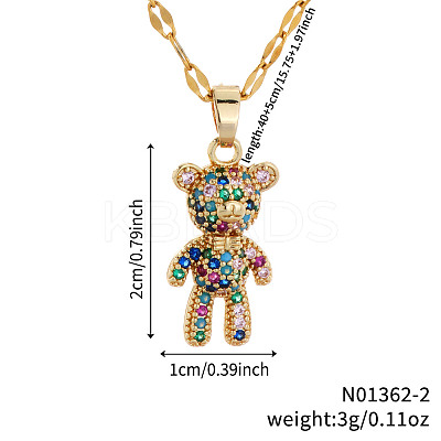 Fashionable Brass Colorful Cubic Zirconia Cartoon Bear Pendant Necklaces EZ0121-1-1