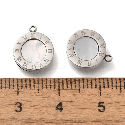 304 Stainless Steel Pave Natural Shell Flat Round Charms STAS-S148-02P-1