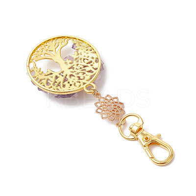 Natural Amethyst Chips Beads & Alloy Tree of Life Pendant Decorations HJEW-JM03129-01-1