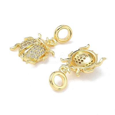 Brass Micro Pave Clear Cubic Zirconia Ladybug European Dangle Charms KK-L256-40G-1