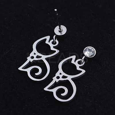 201 Stainless Steel Kitten Dangle Stud Earrings EJEW-T008-JN742-1