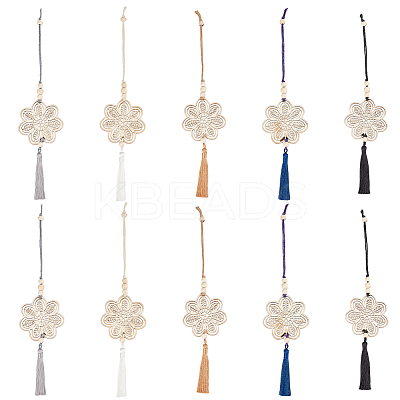 10Pcs 5 Colors Flower Wood Pendant Decoration HJEW-DR00097-1